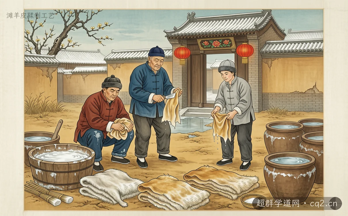 滩羊皮鞣制工艺（AI 生成意境插图）