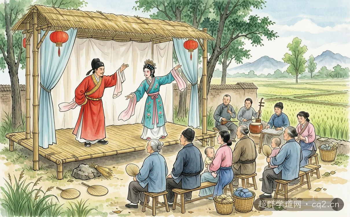 淳安三角戏（AI 生成意境插图）