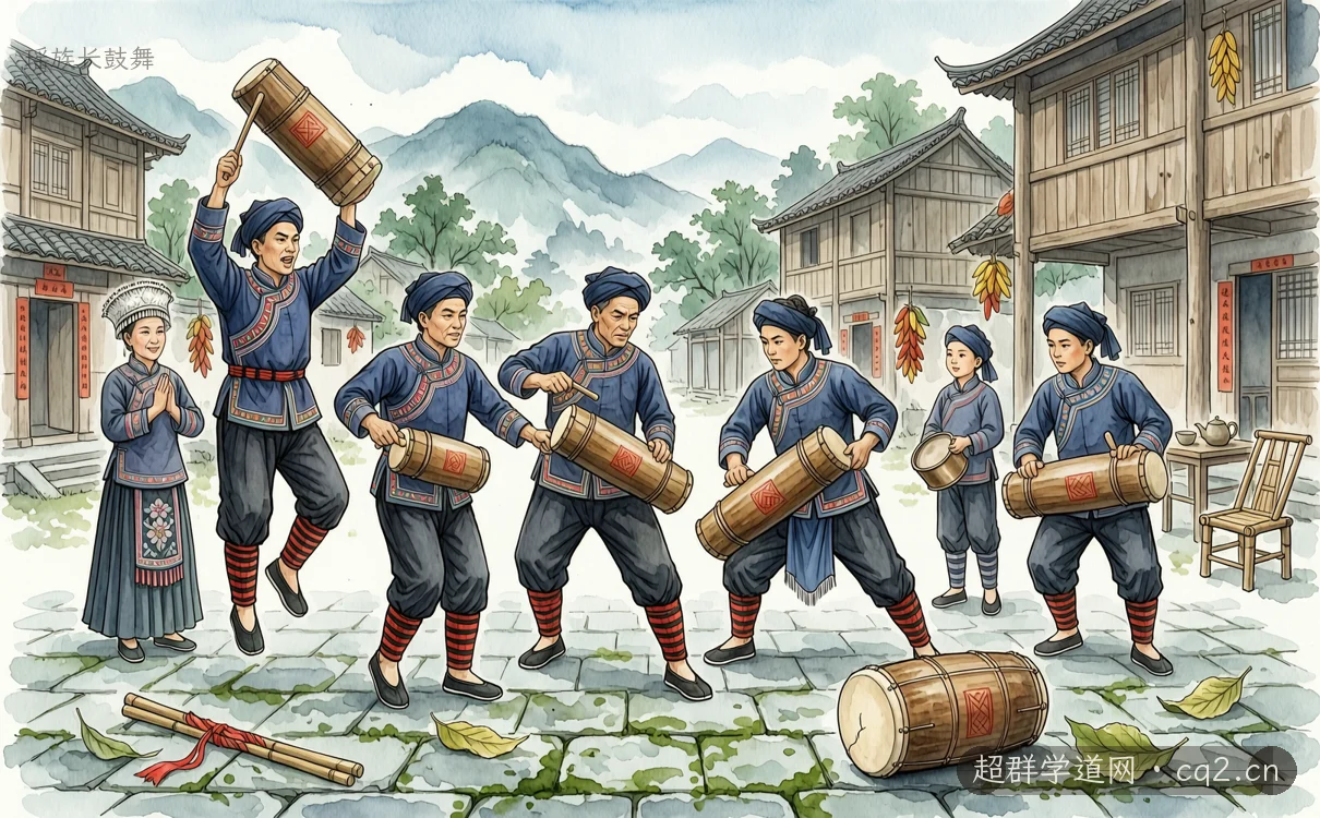 瑶族长鼓舞（AI 生成意境插图）
