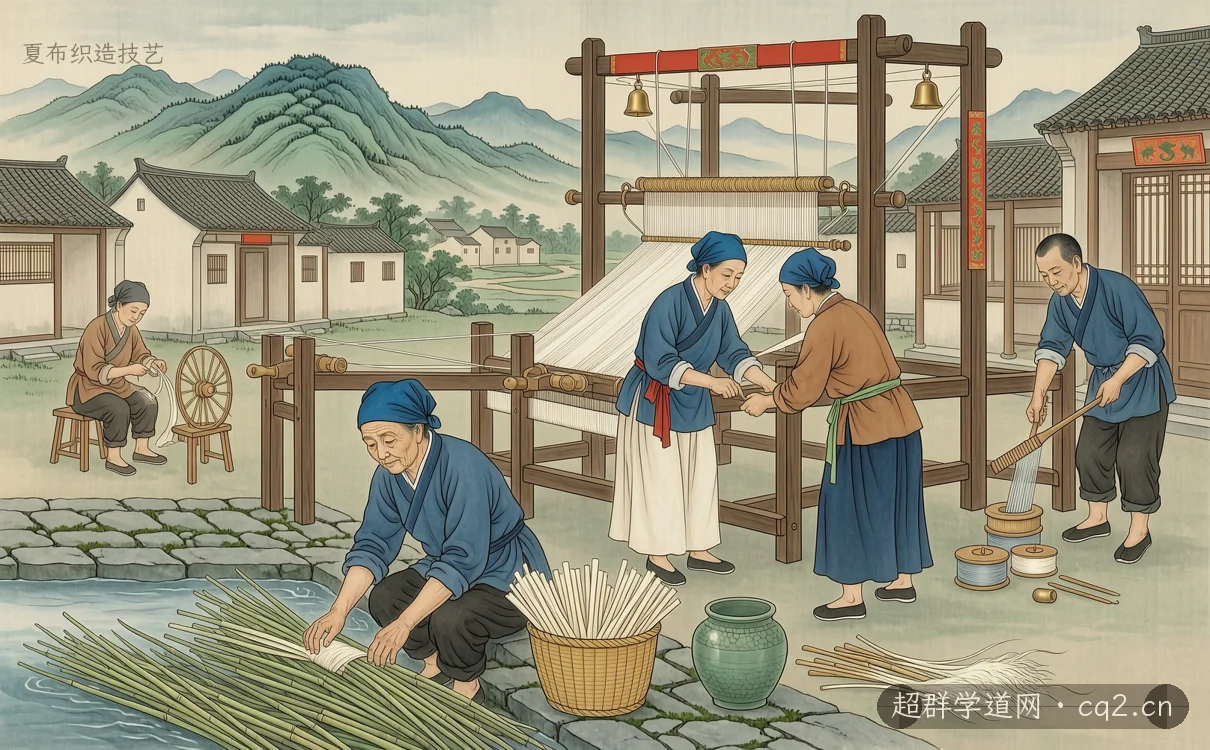 夏布织造技艺（AI 生成意境插图）