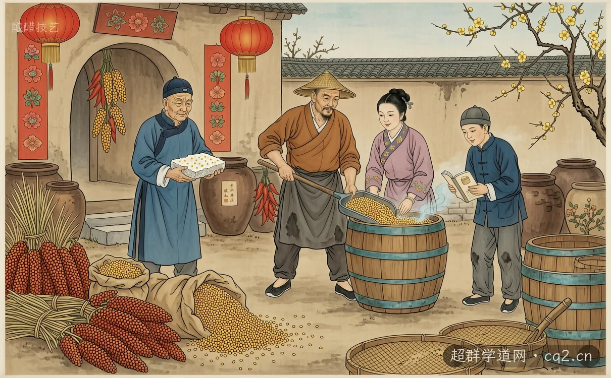 酿醋技艺（AI 生成意境插图）