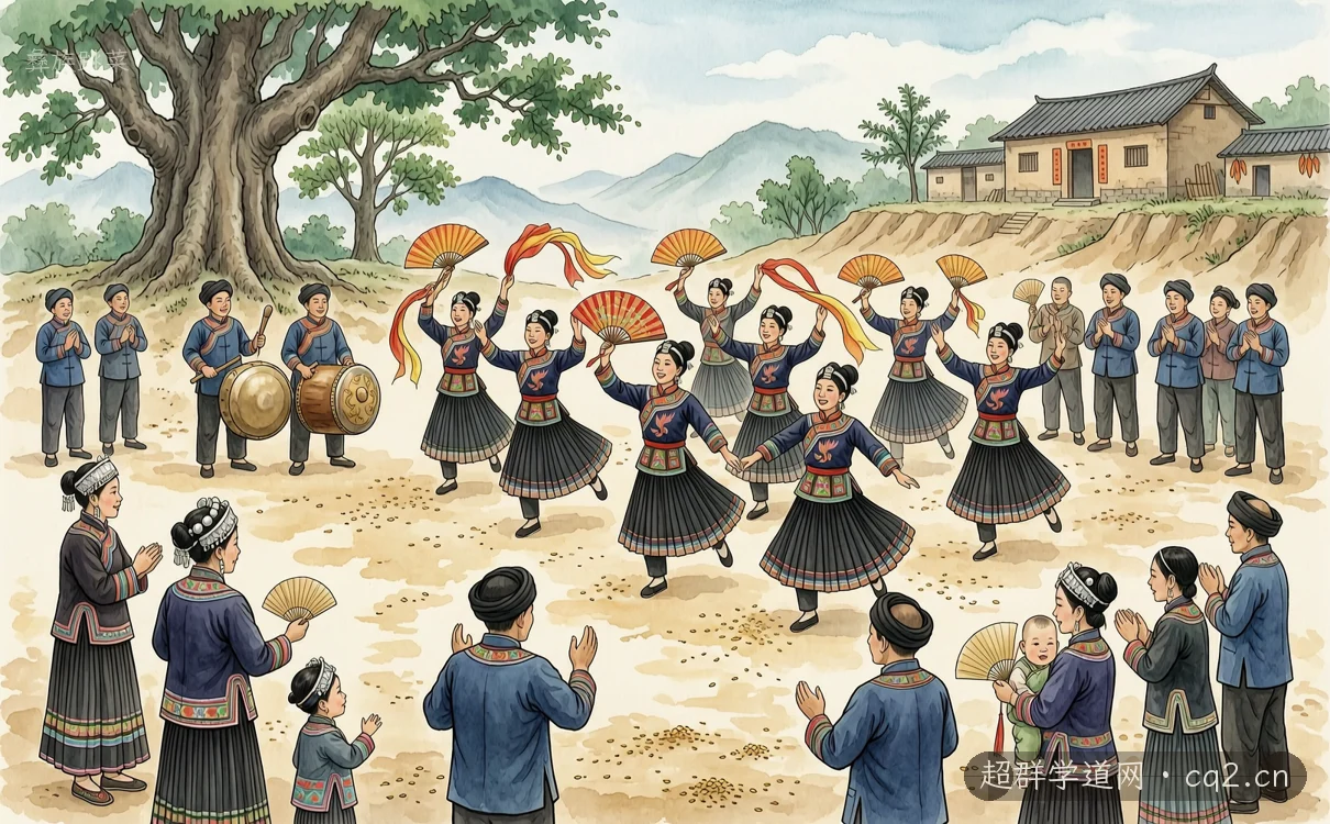 彝族跳菜（AI 生成意境插图）