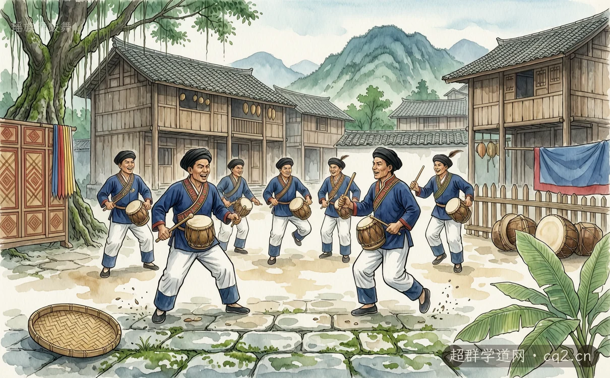 瑶族猴鼓舞（AI 生成意境插图）