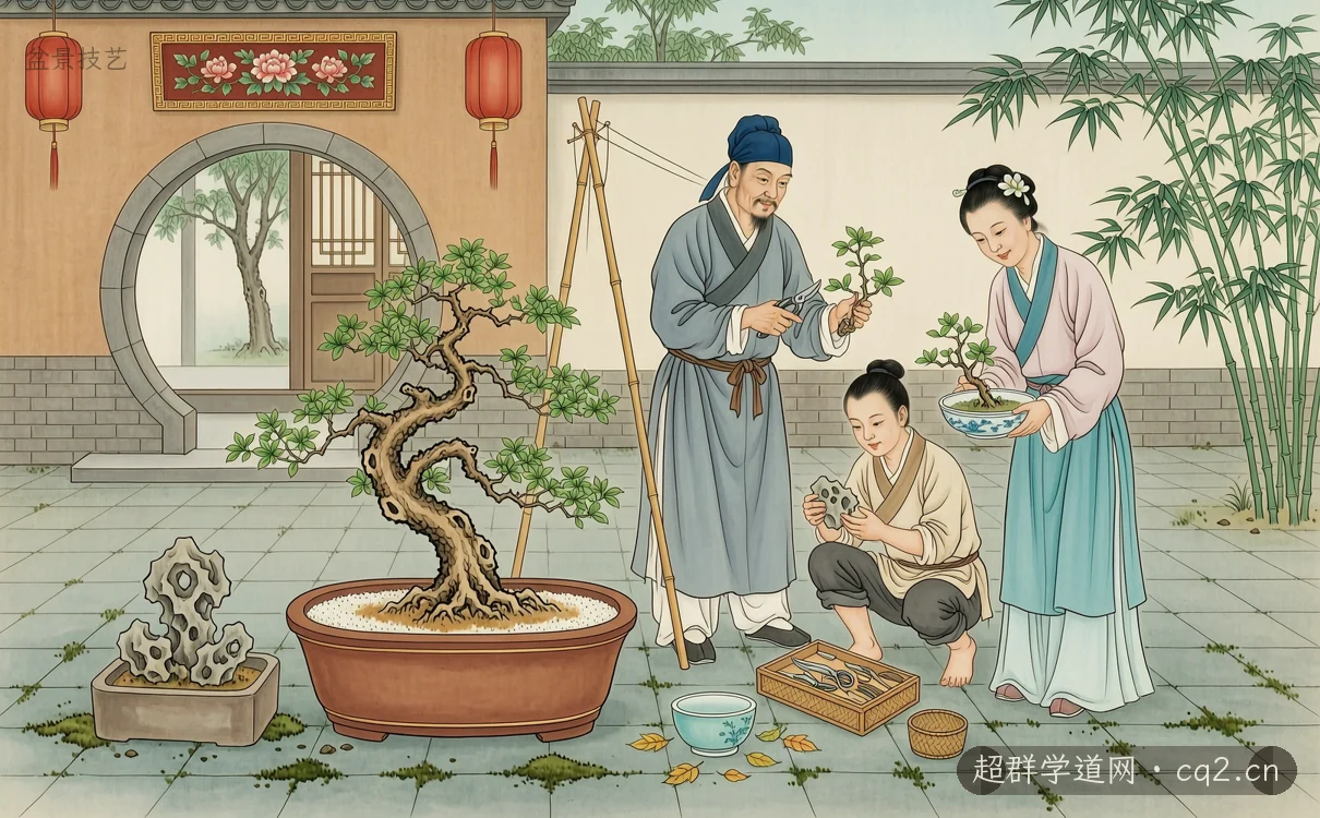盆景技艺（AI 生成意境插图）