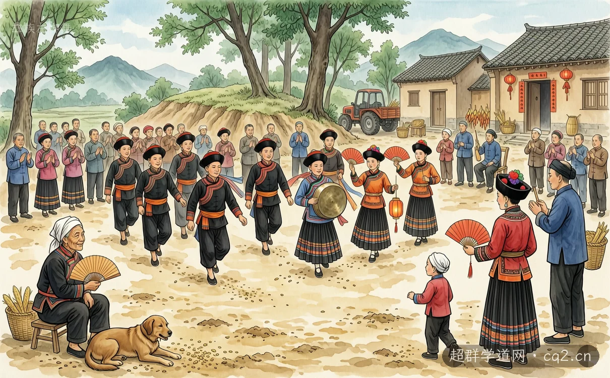 彝族左脚舞（AI 生成意境插图）