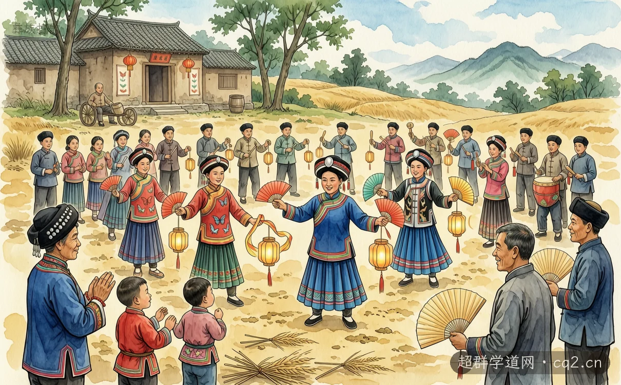 彝族打歌（AI 生成意境插图）