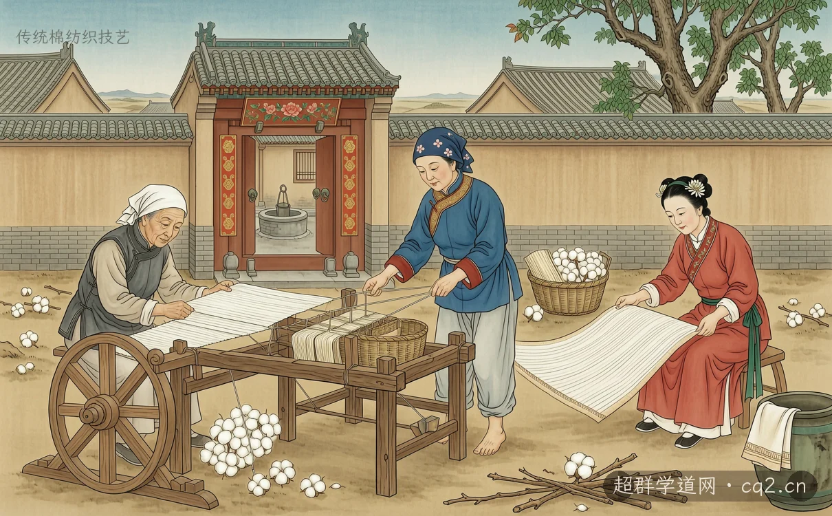 传统棉纺织技艺（AI 生成意境插图）