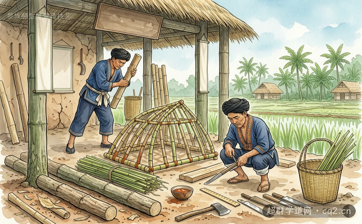 黎族船型屋营造技艺（AI 生成意境插图）