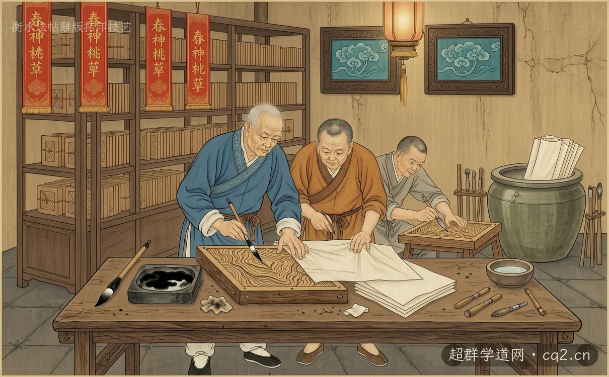 衡水法帖雕版拓印技艺（AI 生成意境插图）