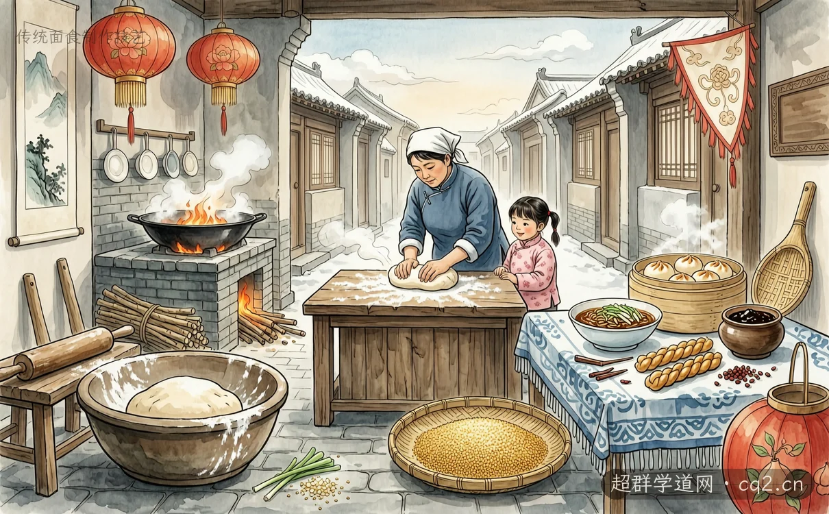 传统面食制作技艺（AI 生成意境插图）