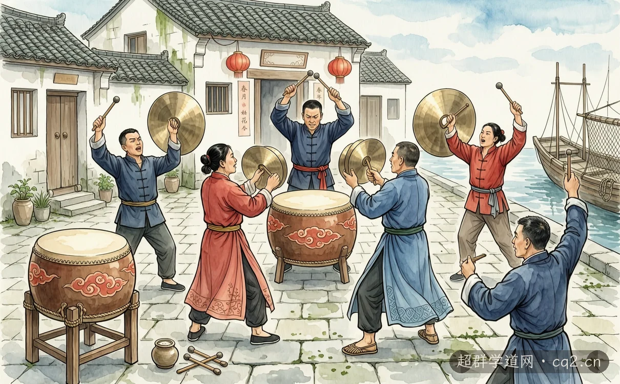 舟山锣鼓（AI 生成意境插图）