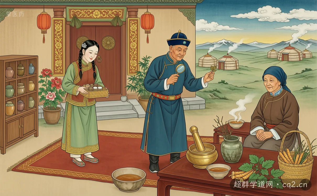 蒙医药（AI 生成意境插图）
