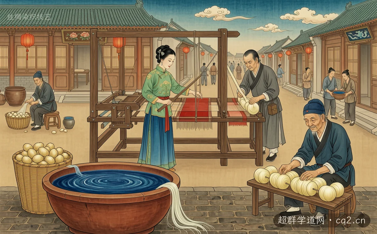 丝绸染织技艺（AI 生成意境插图）
