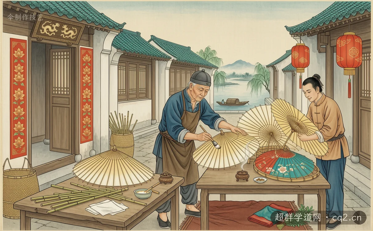 伞制作技艺（AI 生成意境插图）