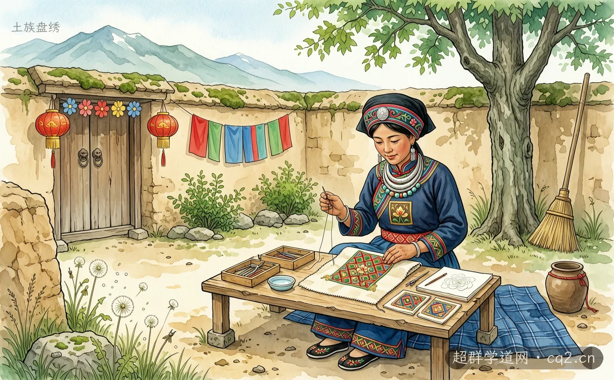 土族盘绣（AI 生成意境插图）