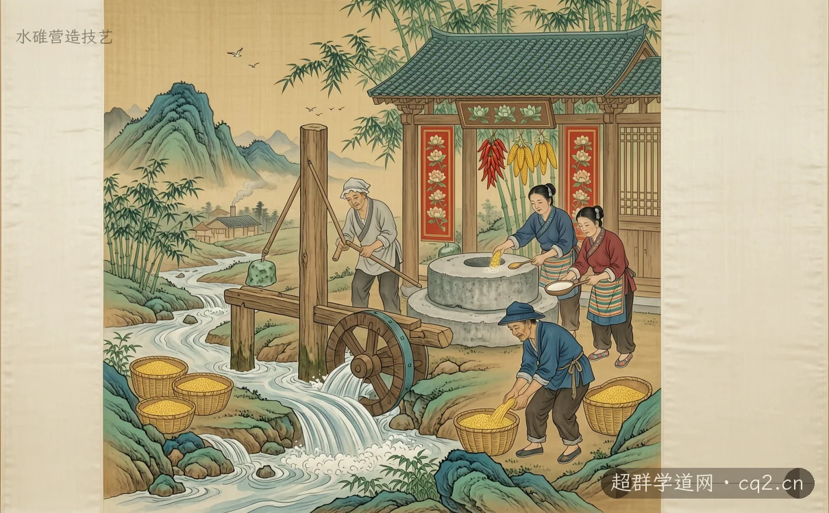 水碓营造技艺（AI 生成意境插图）