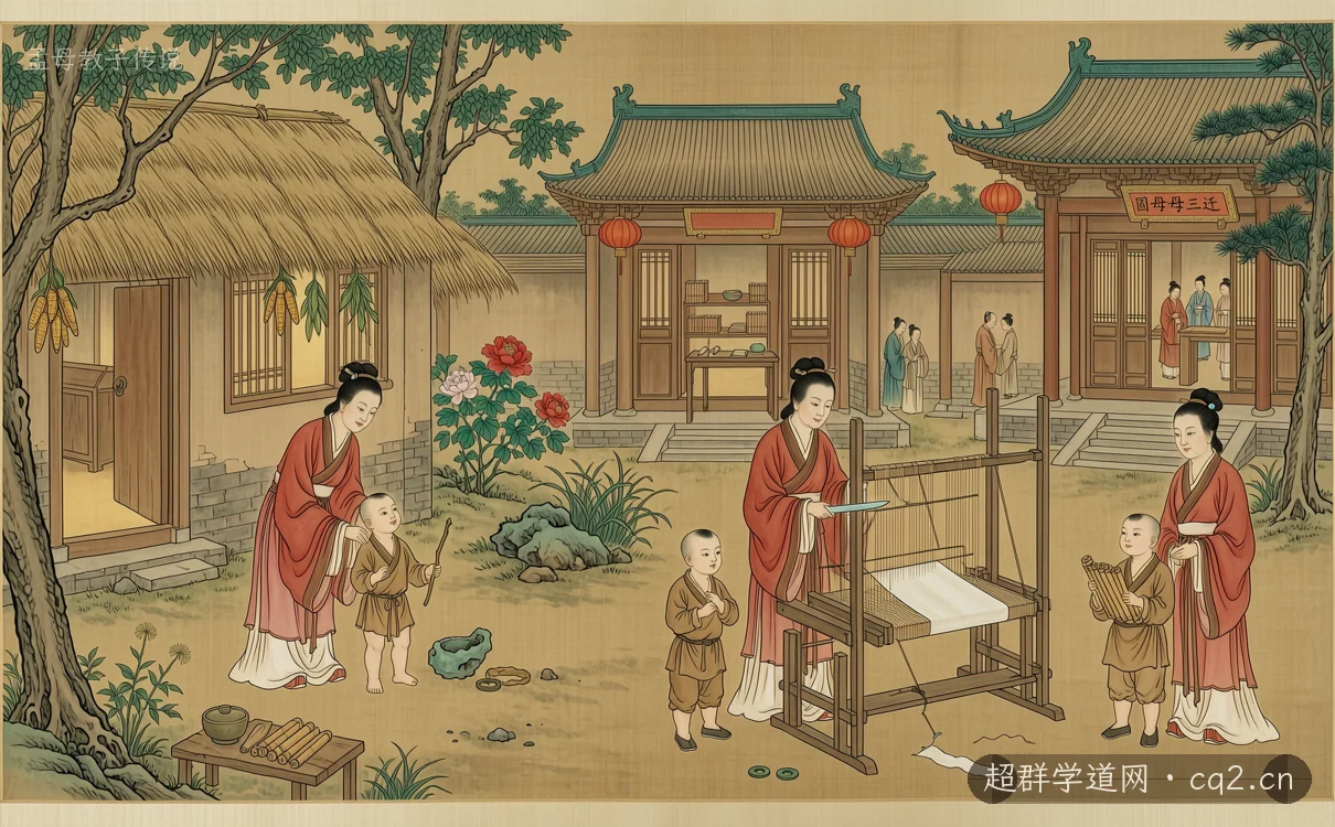 孟母教子传说（AI 生成意境插图）