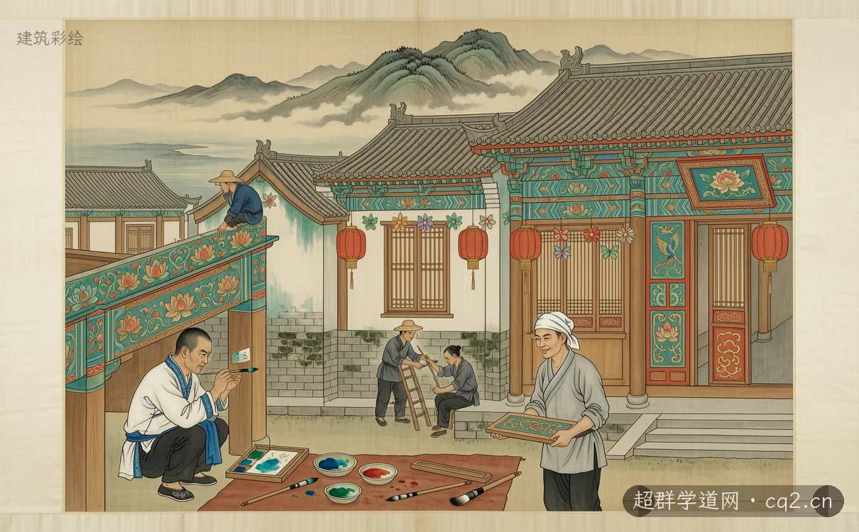 建筑彩绘（AI 生成意境插图）