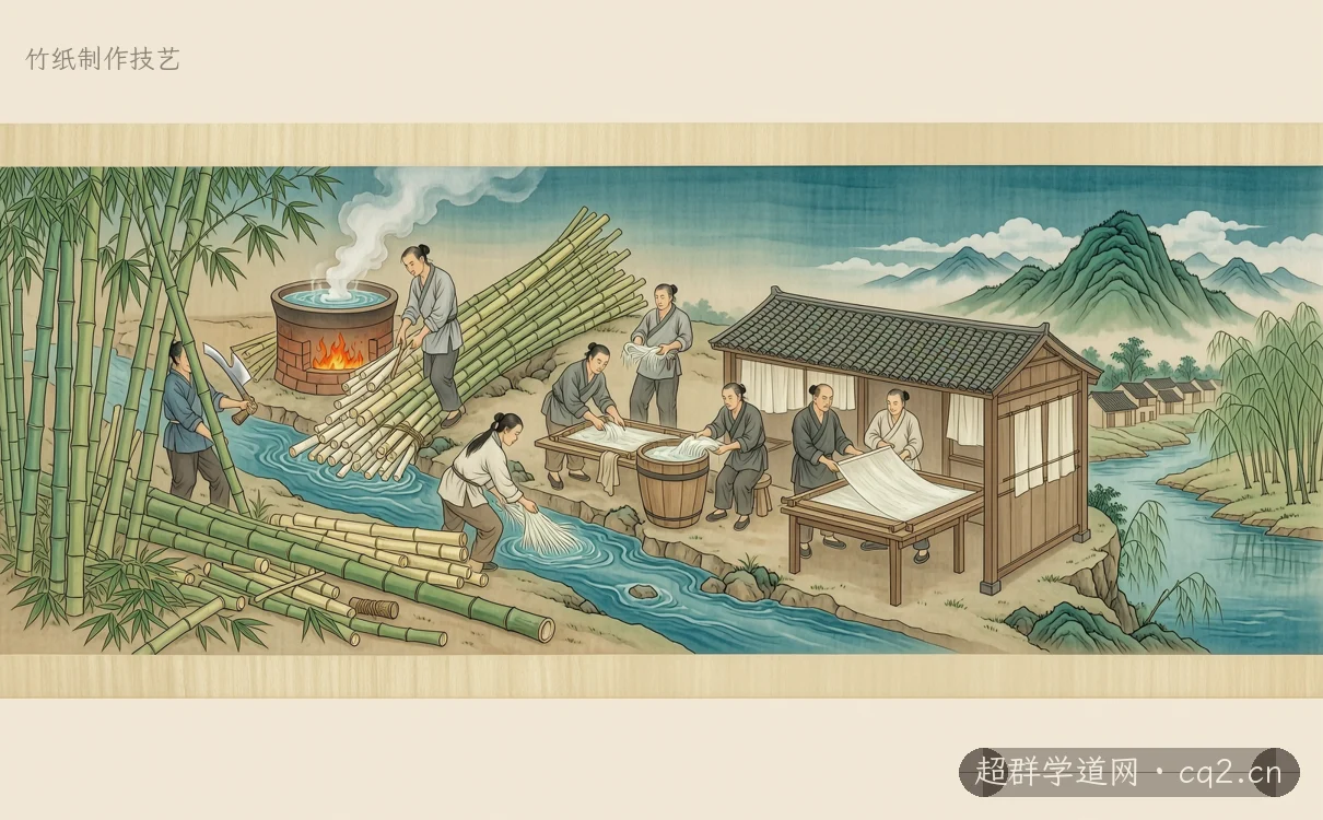 竹纸制作技艺（AI 生成意境插图）