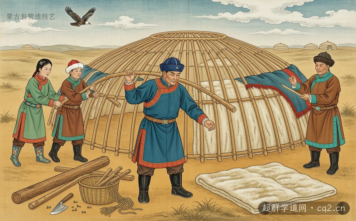 蒙古包营造技艺（AI 生成意境插图）