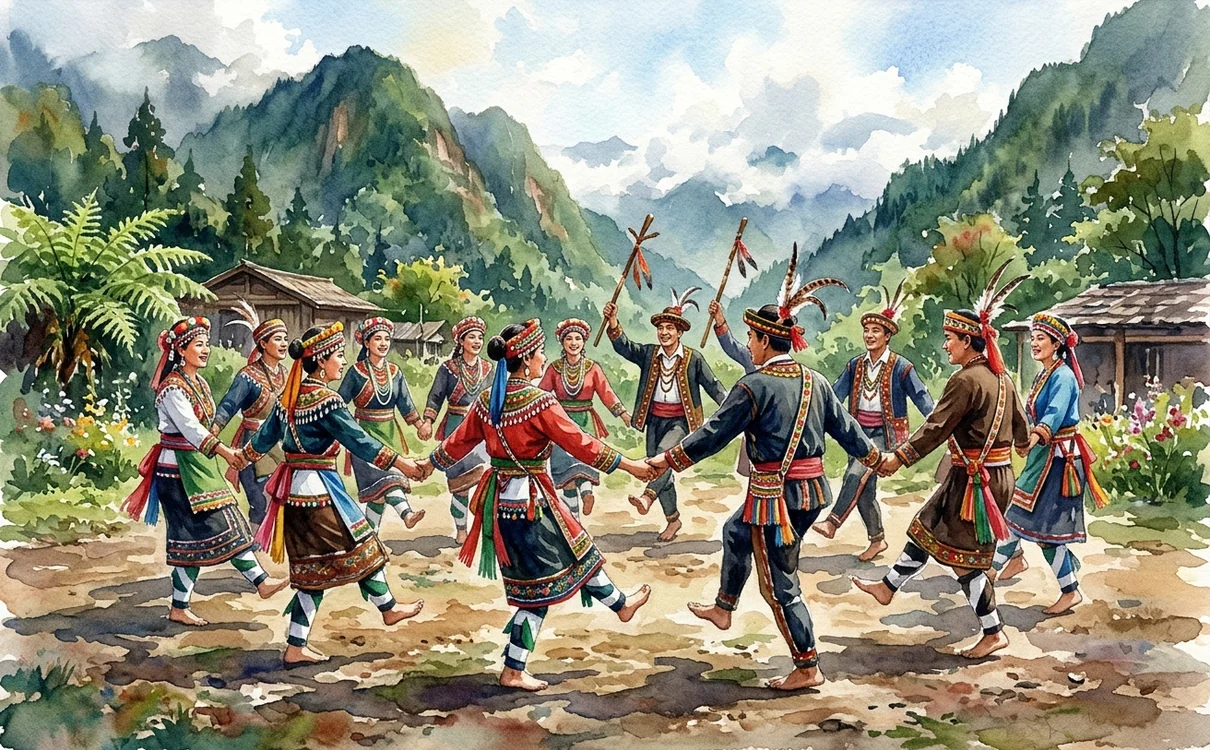 高山族拉手舞（AI 生成意境插图）