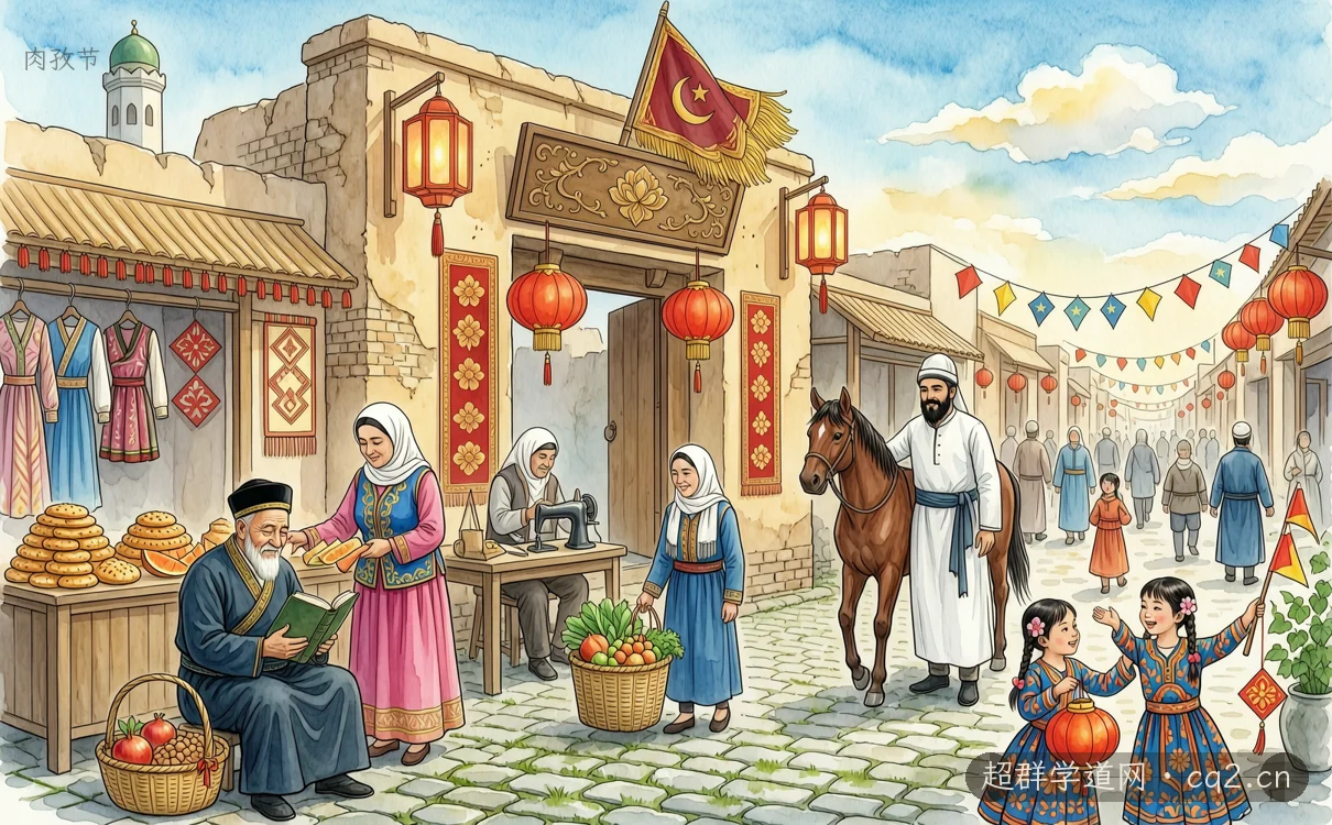 肉孜节（AI 生成意境插图）