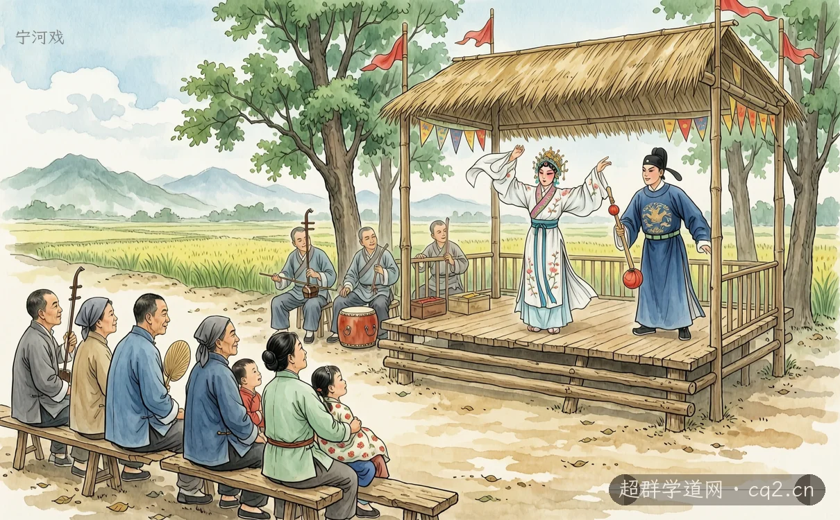 寧河戲（AI 生成意境插圖）