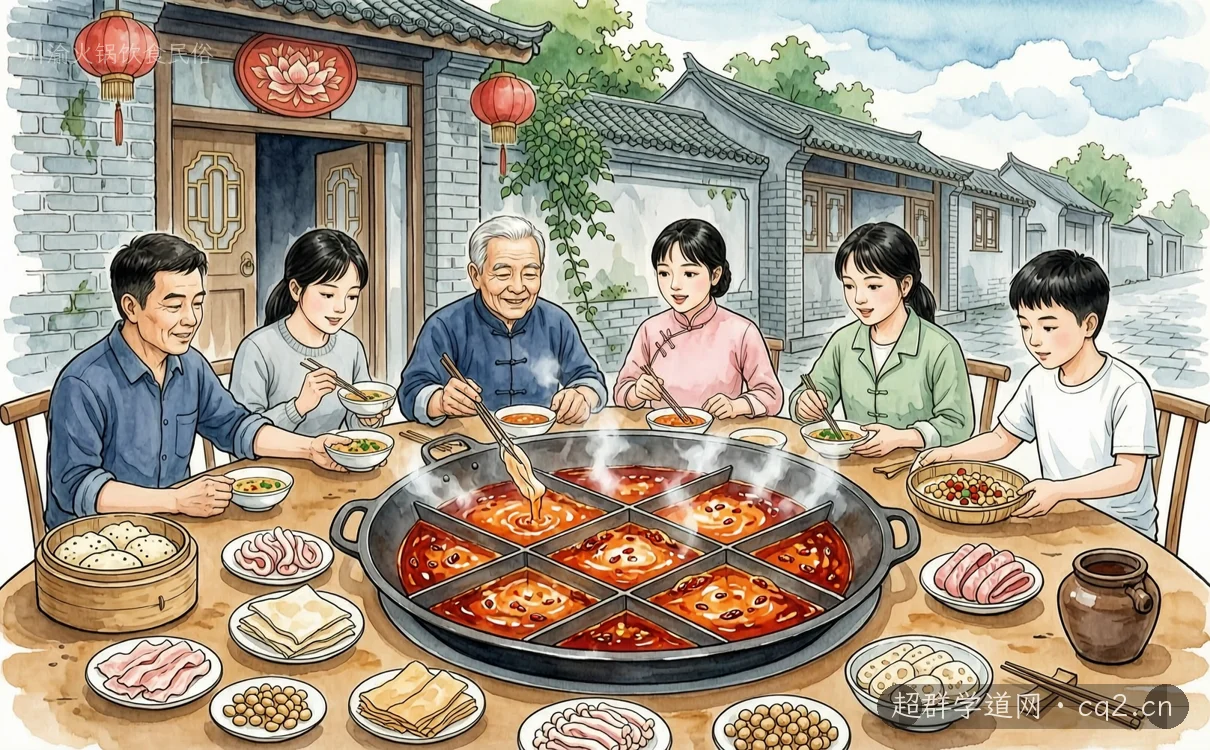 川渝火锅饮食民俗（AI 生成意境插图）