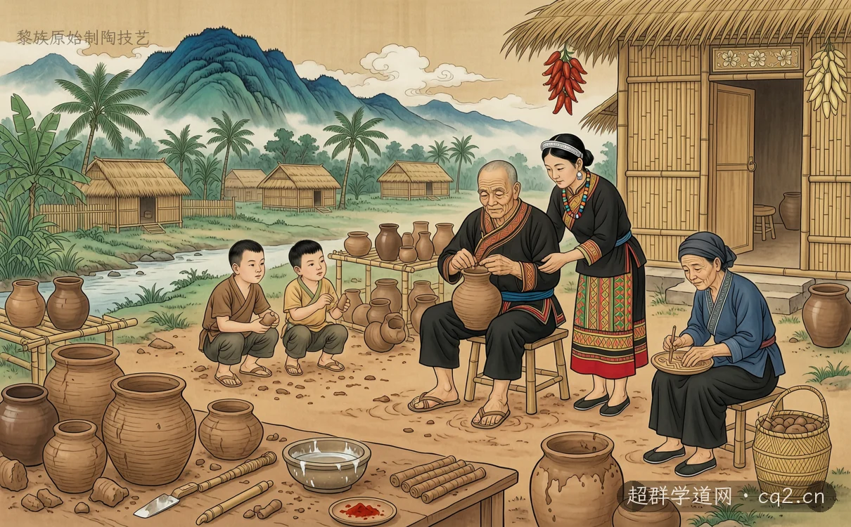 黎族原始制陶技艺（AI 生成意境插图）
