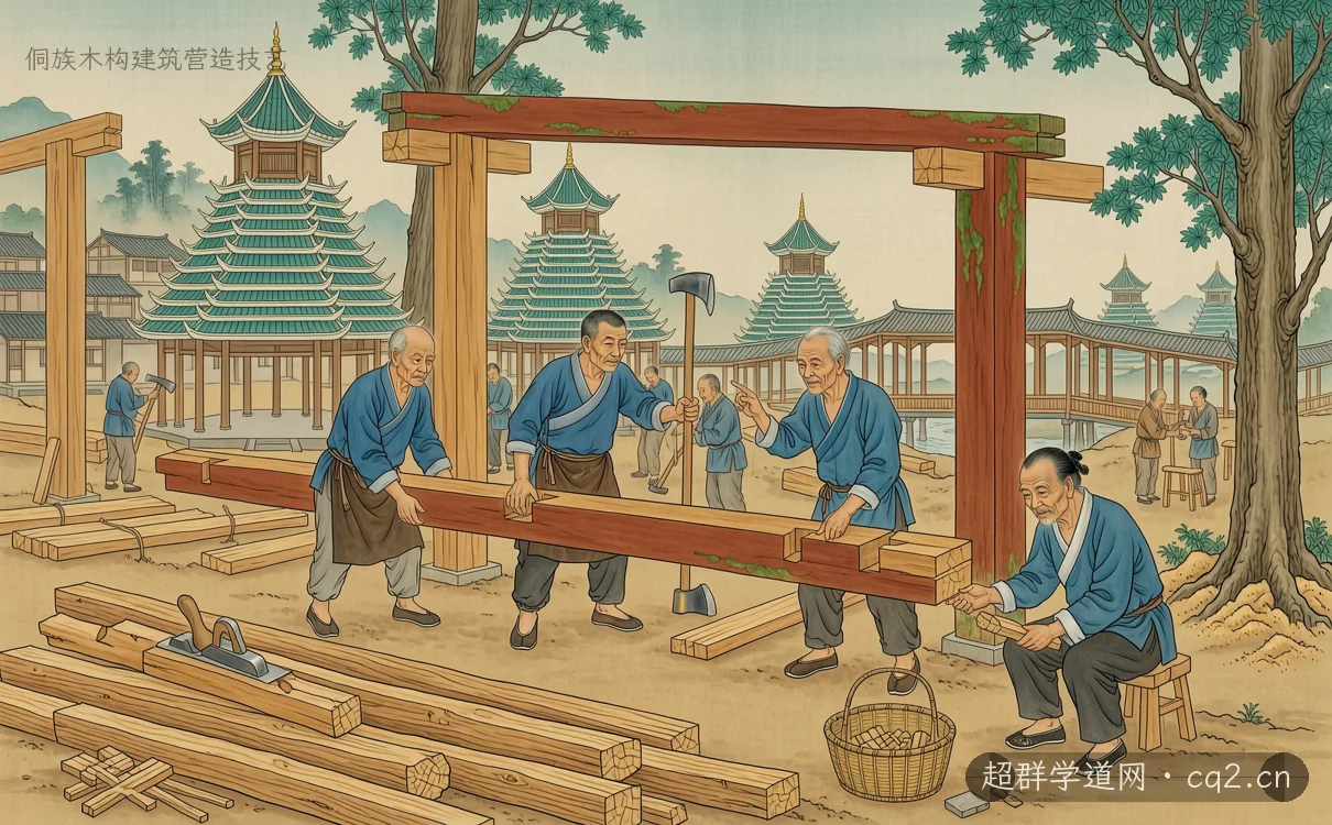 侗族木构建筑营造技艺（AI 生成意境插图）
