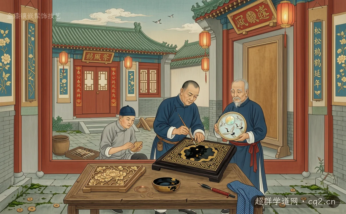 金漆镶嵌髹饰技艺（AI 生成意境插图）