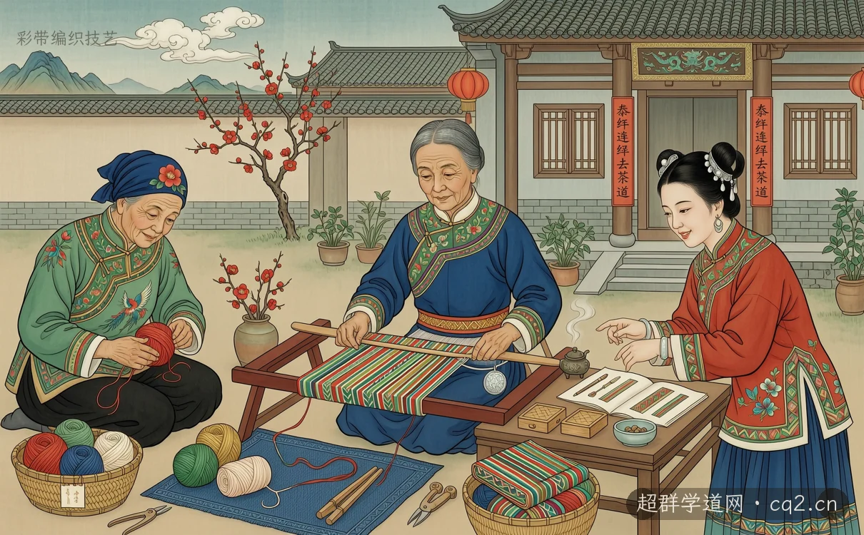 彩带编织技艺（AI 生成意境插图）
