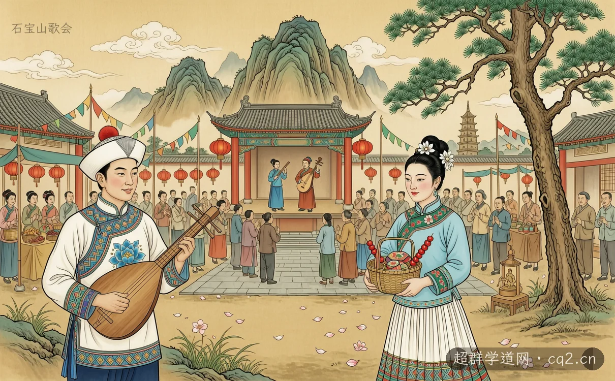 石宝山歌会（AI 生成意境插图）