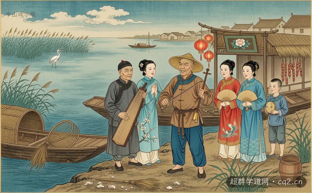 中山咸水歌（AI 生成意境插图）