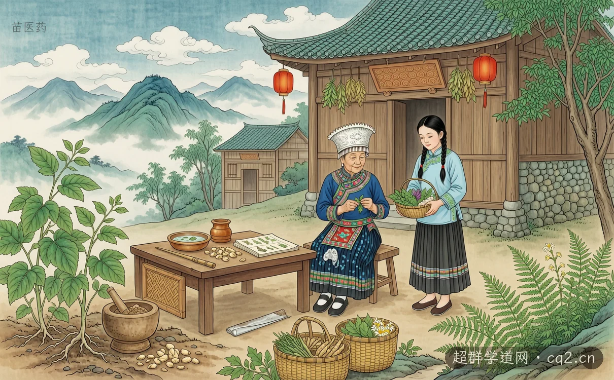 苗医药（AI 生成意境插图）