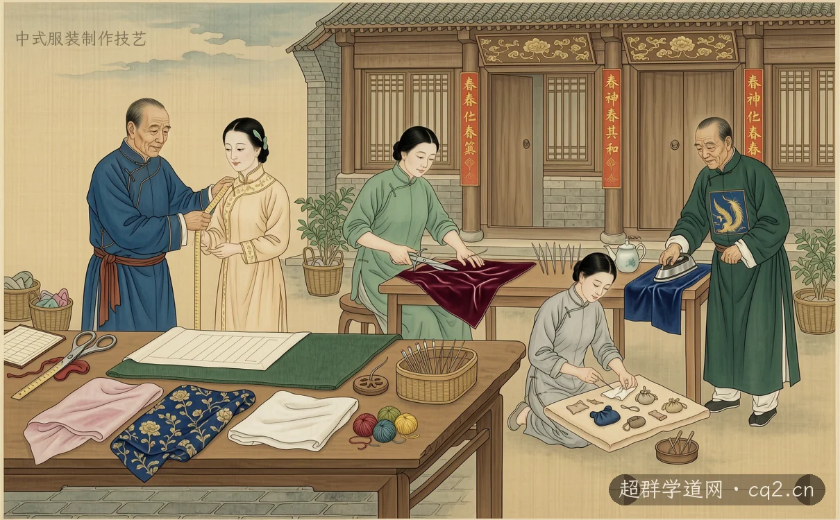 中式服装制作技艺（AI 生成意境插图）