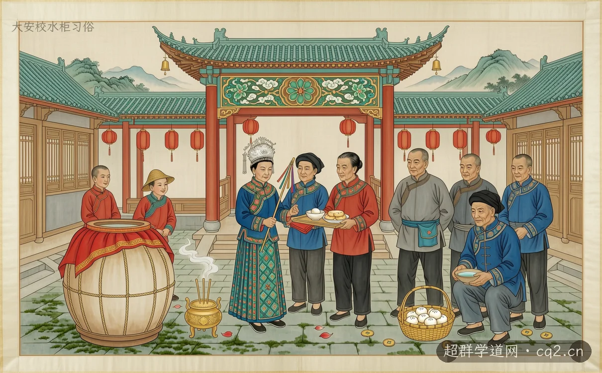 大安校水櫃習俗（AI 生成意境插圖）