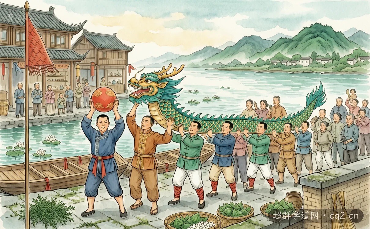 赛龙舟（AI 生成意境插图）