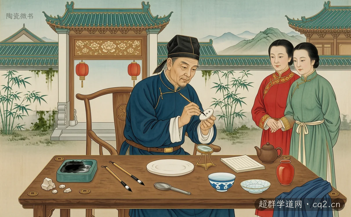 陶瓷微书（AI 生成意境插图）