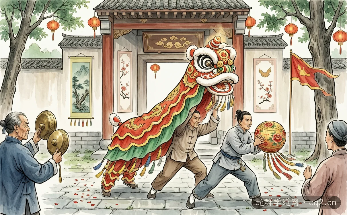井岡山全堂獅燈（AI 生成意境插圖）
