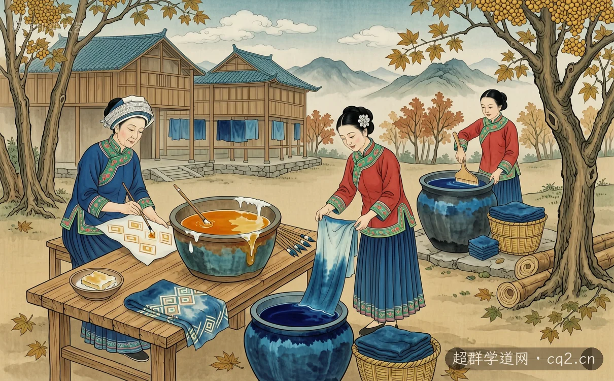 枫香印染技艺（AI 生成意境插图）