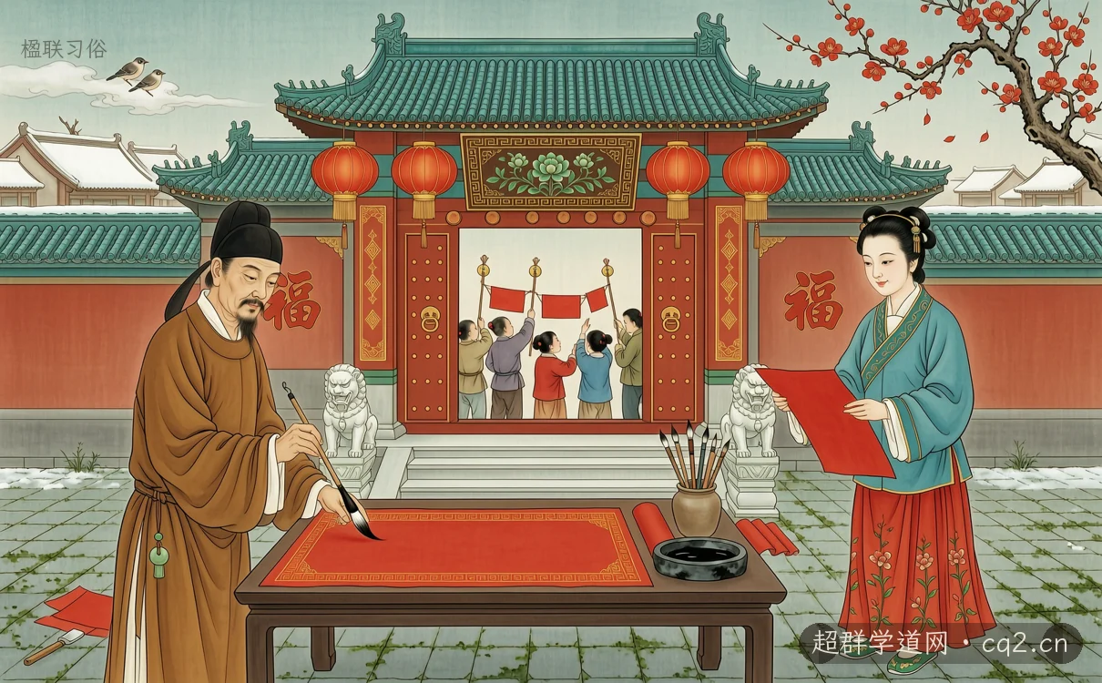楹联习俗（AI 生成意境插图）