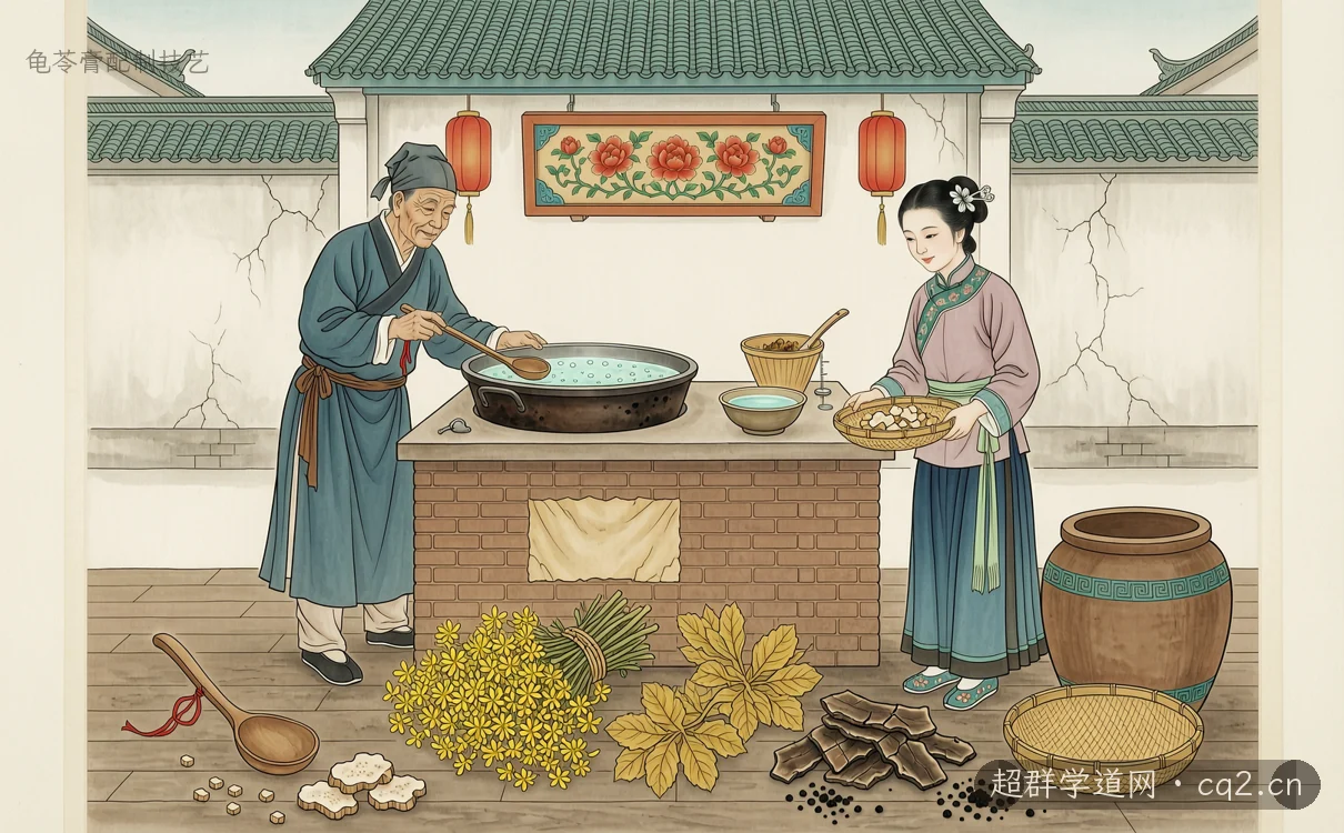 龟苓膏配制技艺（AI 生成意境插图）
