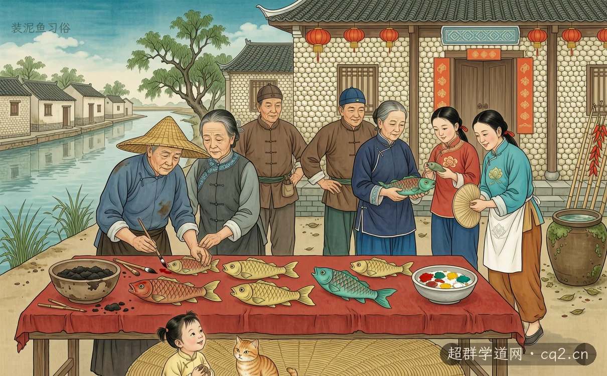 装泥鱼习俗（AI 生成意境插图）