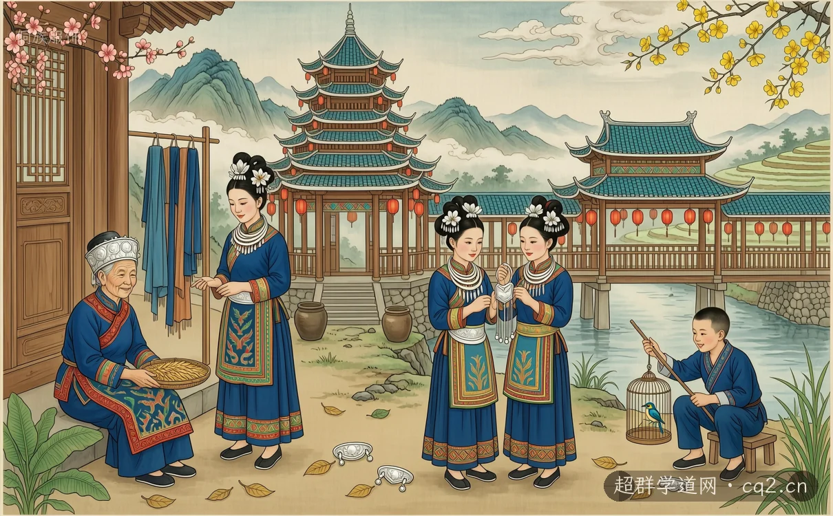 侗族服饰（AI 生成意境插图）
