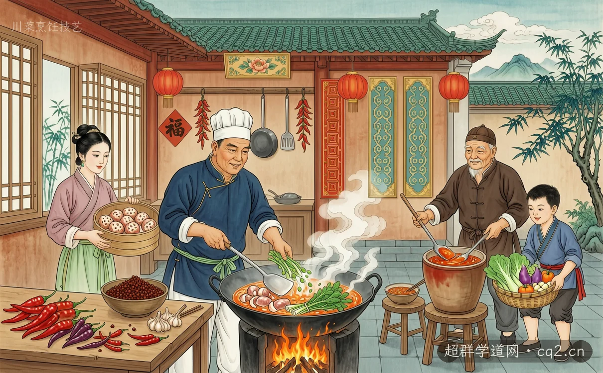 川菜烹饪技艺（AI 生成意境插图）