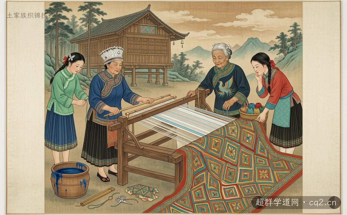 土家族织锦技艺（AI 生成意境插图）