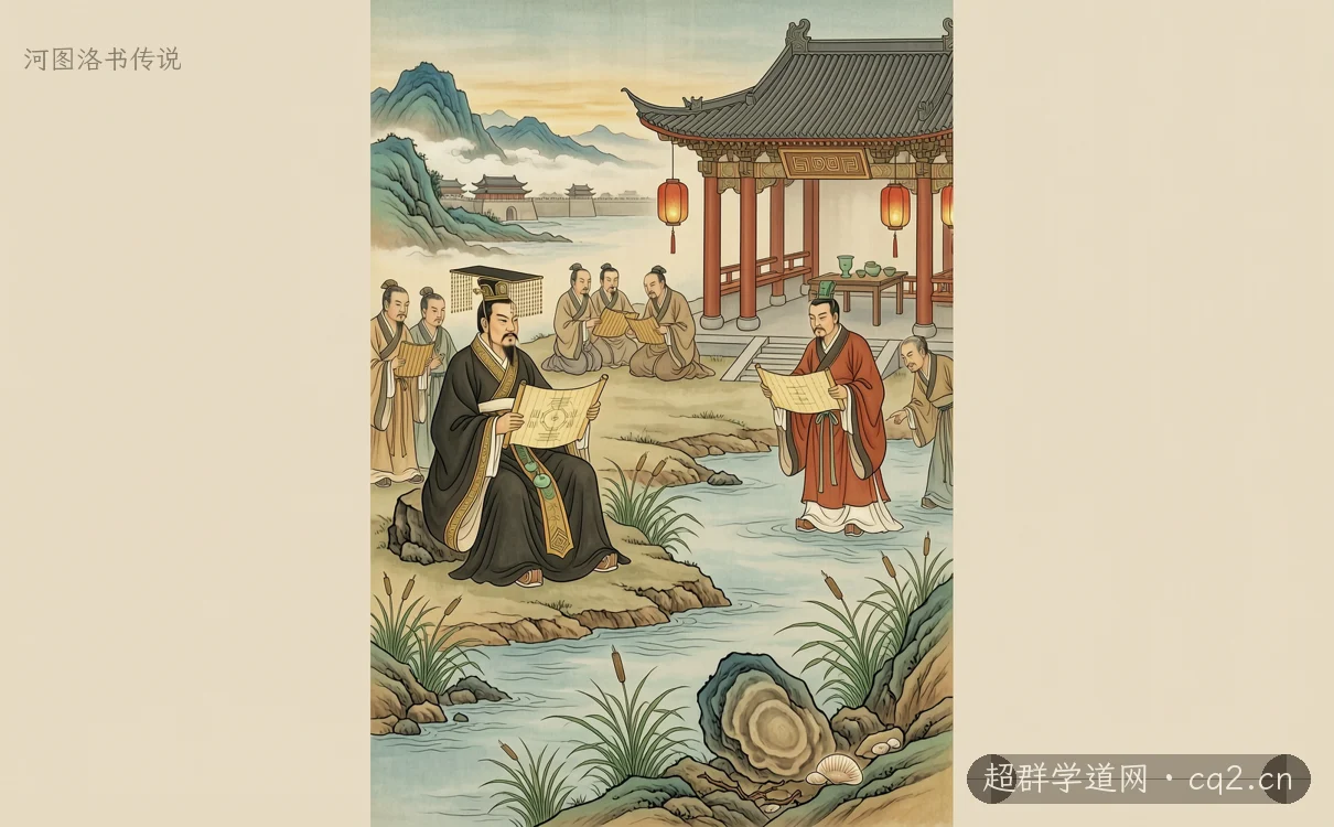 河圖洛書傳說（AI 生成意境插圖）