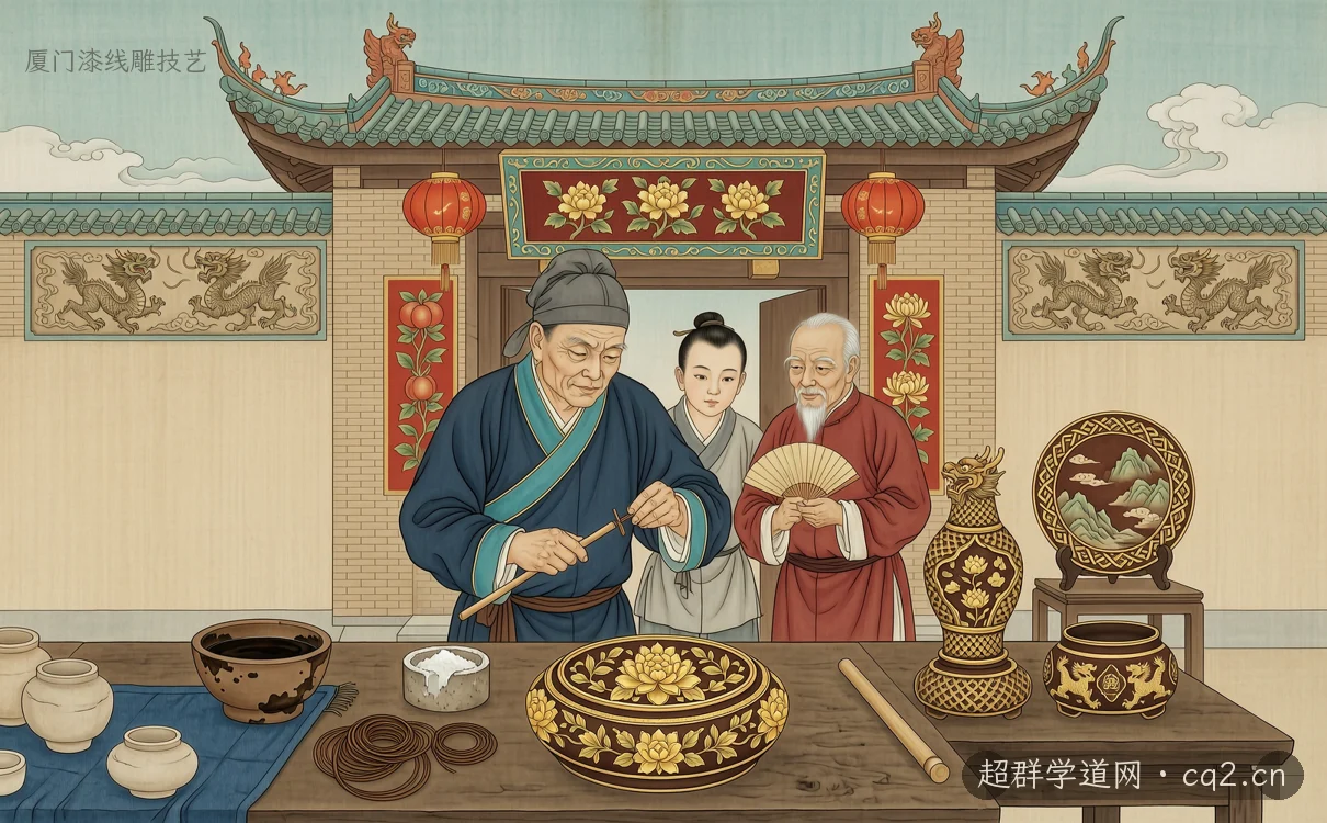廈門漆線雕技藝（AI 生成意境插圖）