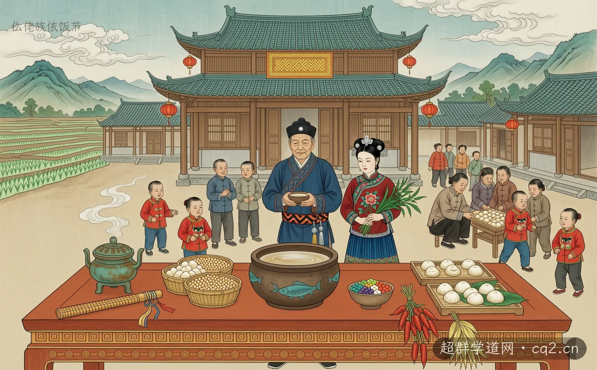 仫佬族依饭节（AI 生成意境插图）